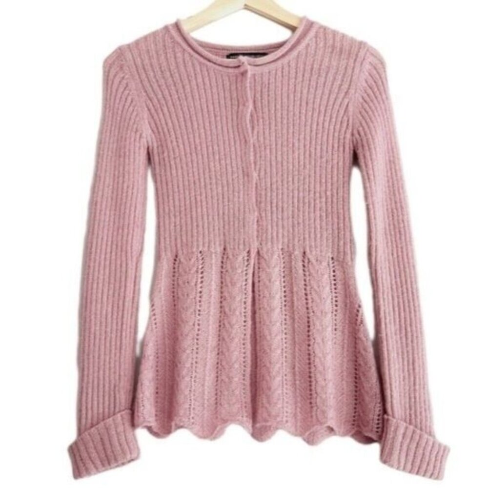 Pink Ribbed Knit Women's Cardigan